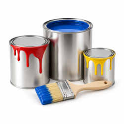 Paint cans and paintbrush